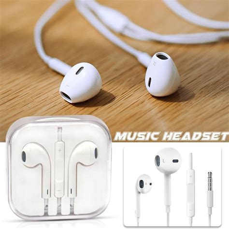 White Earphones Earbuds Headphone Mic & Volume Control For Mobile & For ...