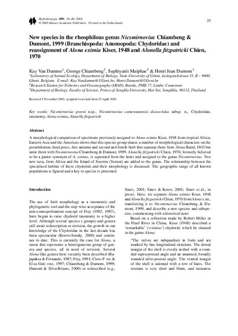 (PDF) New species in the rheophilous genus Nicsmirnovius Chiambeng & Dumont, 1999 (Branchiopoda ...