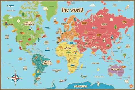 Printable World Map Poster Size Save With For Kids Countries - Printable World Map With ...