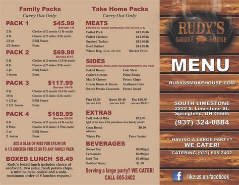 Rudy's Smokehouse menu in Springfield, Ohio, USA