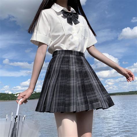 [Lonely City] Long/Short Sleeve Stundent Lady Girls High Waist Plaid ...