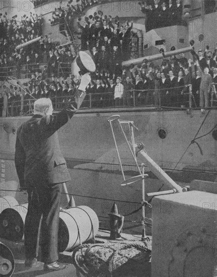 Churchill responds to the cheers from the crew of HMS Prince of Wales', 1941. Ar. - Photo12 ...