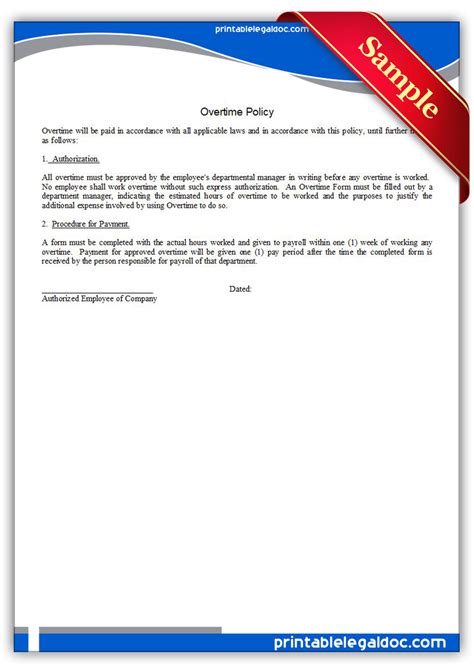 Free Printable Overtime Policy Form (GENERIC)