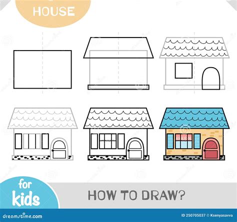 How To Draw House for Children. Step by Step Drawing Tutorial Stock ...