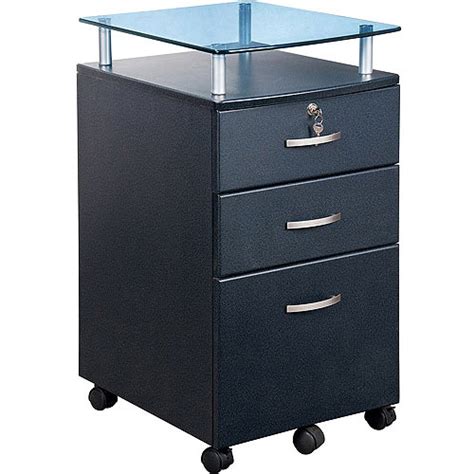 Vetro Rolling File Cabinet with Glass Top and 3-Drawers, Graphite - Walmart.com - Walmart.com