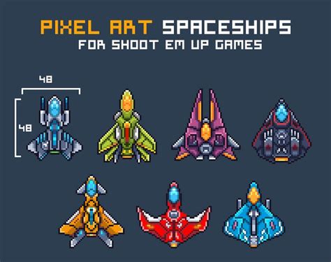 pixel art spaceships for shoot em up games