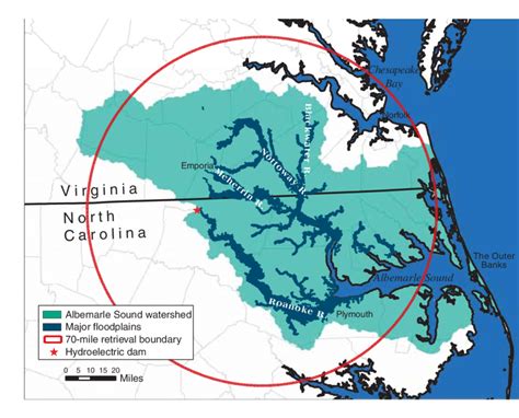 Map of the area of interest, centered on the Albemarle Sound watershed ...