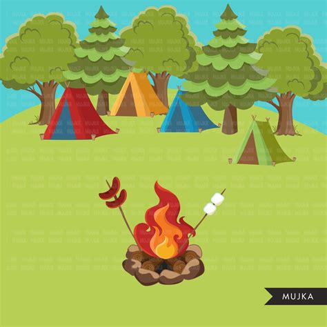 Scouts Camping Clipart, Campground, Campfire, Tent, Camper Van, Forest ...