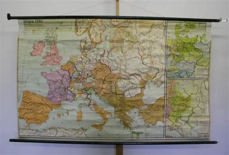 BEAUTIFUL OLD SCHOOL wall map Europe 16th century 1954 Europe Century History Map 196x121 $20.67 ...