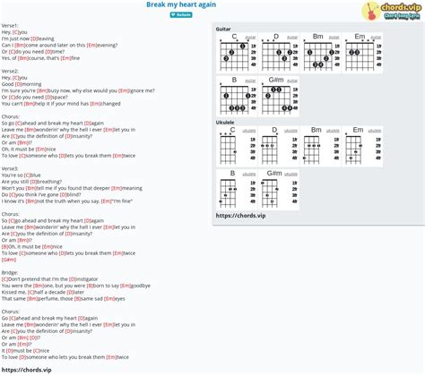 Chord: Break my heart again - tab, song lyric, sheet, guitar, ukulele | chords.vip