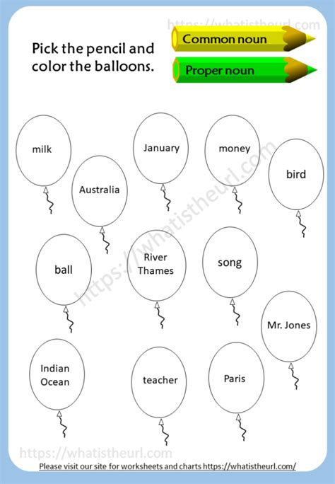 Worksheets on Common Nouns and Proper Nouns - Your Home Teacher | Nouns ...