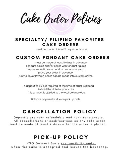 Cake Order Policies — YSG Dessert Bar