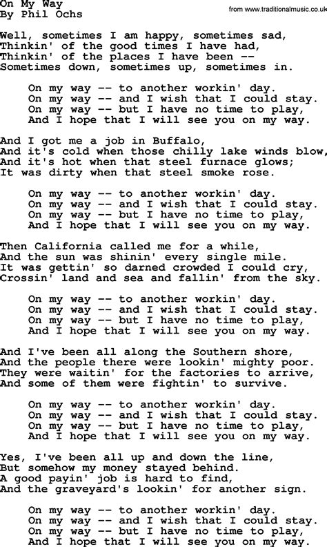 Phil Ochs song - On My Way-phil-ochs, lyrics