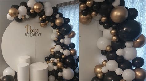 Black, White and Gold balloon garland - With Circular backdrop ...