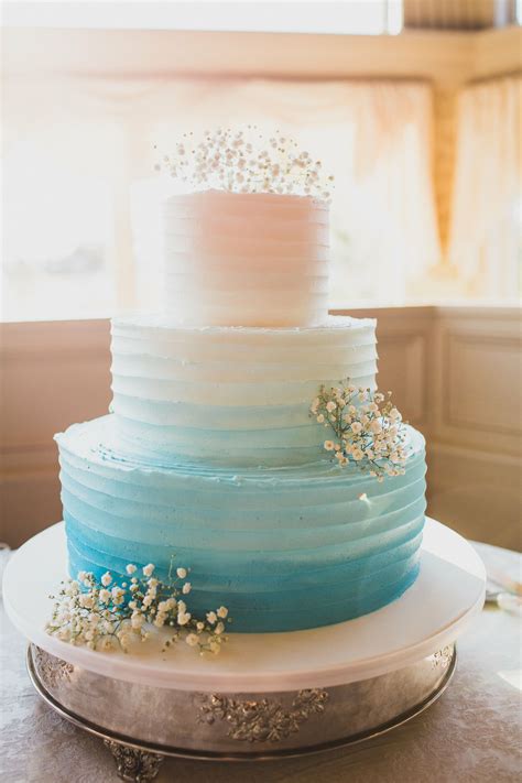 Ombre Blue and White Tiered Wedding Cake