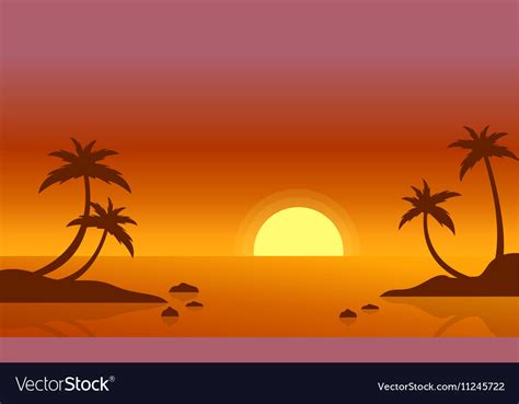 Beach at sunrise scenery of silhouette Royalty Free Vector