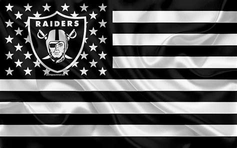 Oakland Raiders flag, NFL, black white metal background, american ...