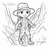 Premium Vector  Coloring Page Outline Of A Little boy hiking In Canyon sketch template