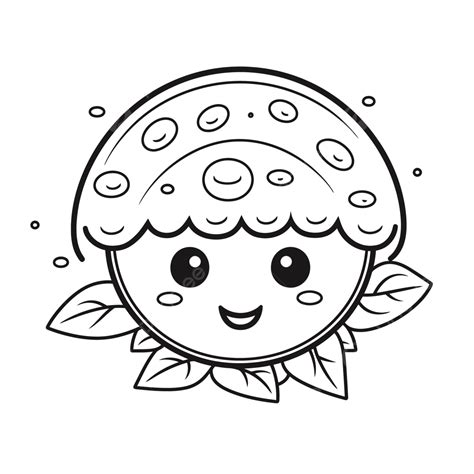 Kawaii Mushroom Character In A Simple Leaf Coloring Page Outline Sketch ...