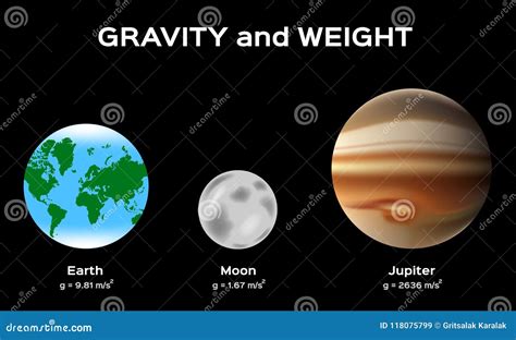 Gravitatie En Gewicht Op Aardemaan En De Vector Van Jupiter Vector ...