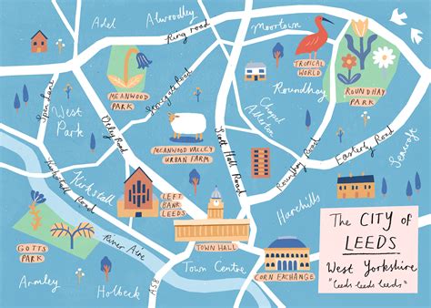 an illustrated map of the city of leeds