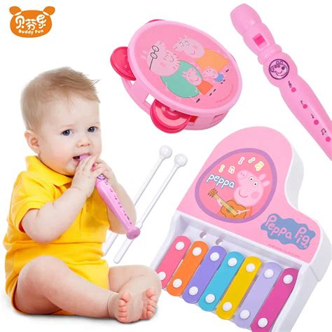 3pcs/Set Peppa Pig Children Musical Instruments Clarionet Xylophone Timbrel Baby Drum Knock ...