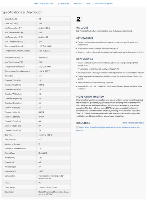 Cole-Parmer’s Spec Sheet – 206 of 291 Spec Sheet Examples – Baymard ...