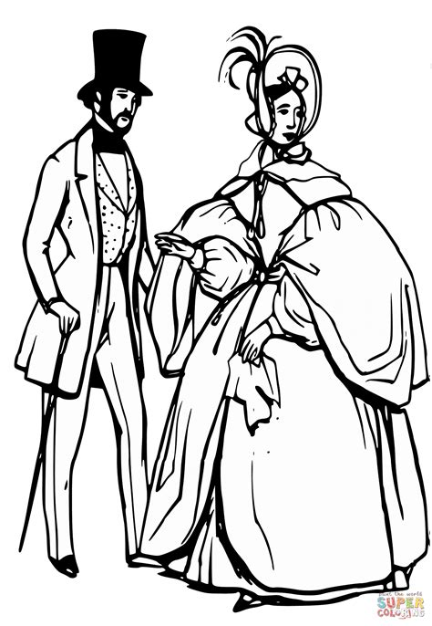 Man and Woman in Victorian Era coloring page | Free Printable Coloring Pages
