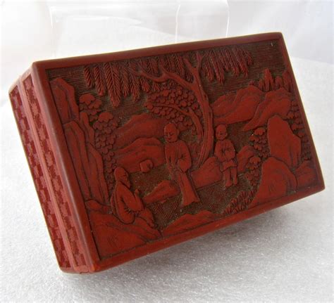 Old Chinese Carved Cinnabar Lacquer Box from mendocinovintage on Ruby Lane