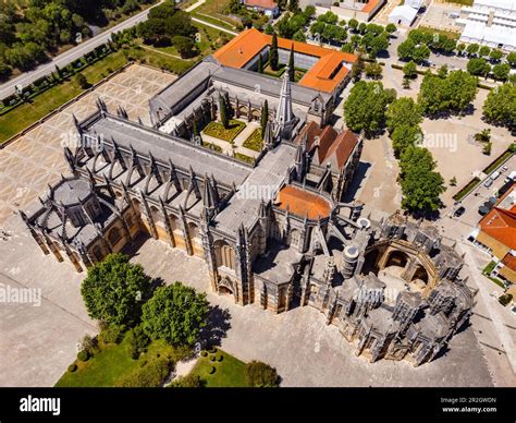 Aerial view of the impressive World Heritage Mosteiro da Batalha Monastery with church and ...