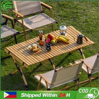 Egg Roll Folding Wooden Camping Tables Outdoor Folding Desk Portable Camping Picnic Barbecue ...