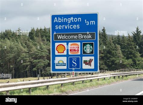 Abington Services Welcome Break sign M74 motorway, Scotland, UK Stock ...