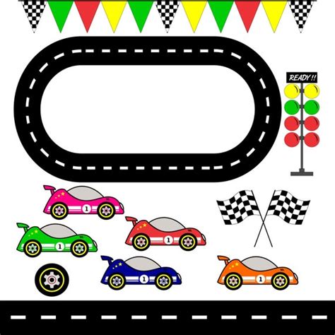 Racing Cars Race Track Clipart / Checkered Flag/ Graphic | Etsy