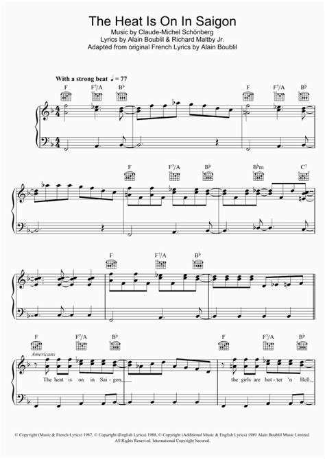 The Heat Is On In Saigon Piano Sheet Music