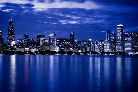 Chicago Skyline At Night Free Stock Photo - Public Domain Pictures