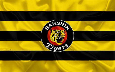 Hanshin Tigers Japanese baseball team, logo, silk texture, NPB, yellow ...