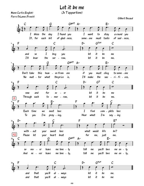 Let It Be Me (lead sheet with lyrics ) Sheet music for Piano (Solo ...