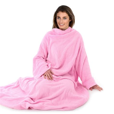 Adults Warm Soft Coral Fleece TV Cuddle Snuggle Blanket With Sleeves ...