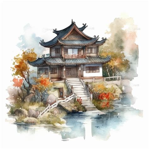 Premium AI Image | A watercolor painting of a traditional chinese house