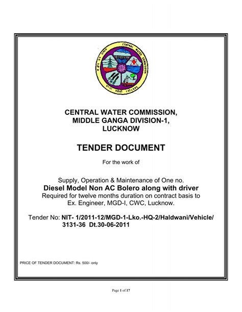 TENDER DOCUMENT - Central Water Commission