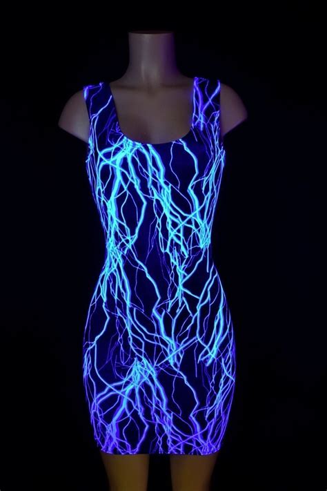 Neon Blue Lightning Bolt UV Glow Tank Style Bodycon Spandex Dress Made ...