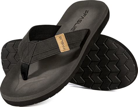 Faslie Men's Sport Flip Flops, Thong Sandals Indoor and Outdoor with Footbed, Comfort Beach Flip ...