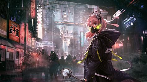 Anime, Girl, Mask, Cyberpunk, Sci-Fi, 4K, #168 Wallpaper PC Desktop