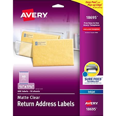 Amazon.com : AVERY Matte Frosted Clear Address Labels for Inkjet Printers, 1" x 2-5/8", 300 ...