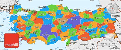 Political Simple Map of Turkey, single color outside, borders and labels