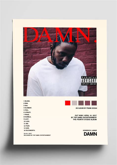 Kendrick Lamar 'DAMN.' Album Art Tracklist Poster – The Indie Planet