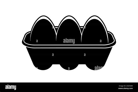 Egg carton with eggs. Black silhouette. Black and white egg box graphic illustration. Icon, sign ...
