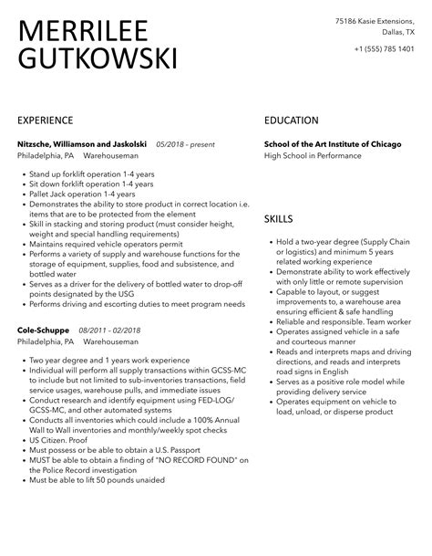 Warehouseman Resume Samples | Velvet Jobs