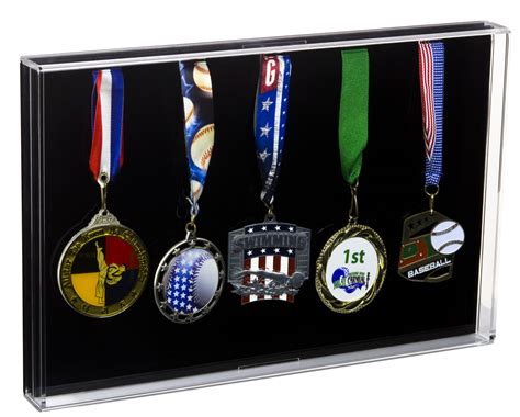 Deluxe Acrylic Five (5) Medals or Ribbons Award Display Case with Wall ...