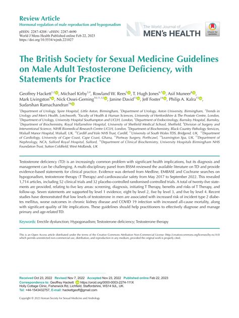 (PDF) The British Society for Sexual Medicine Guidelines on Male Adult Testosterone Deficiency ...